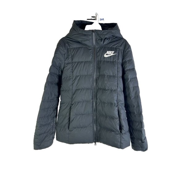 Nike Womens Small Down Fill Quilted Hooded Packable Jacket Black - Picture 1 of 9